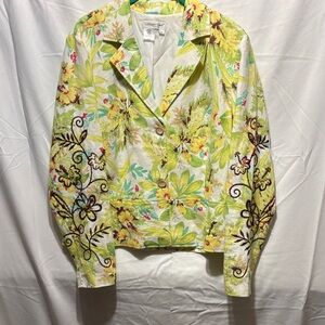Coldwater Creek Lime & Yellow Floral Embroidered Blazer